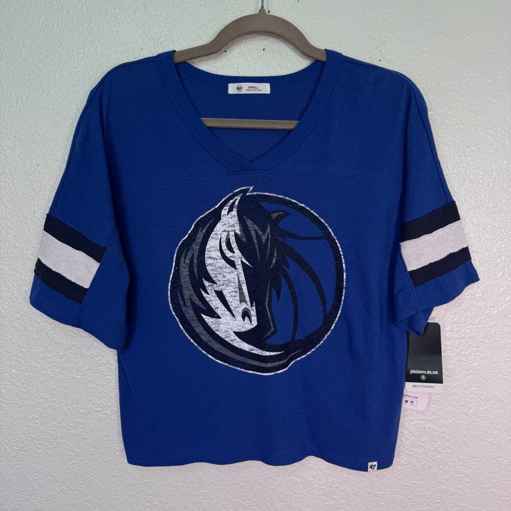 Dallas Mavericks Shirt Womens Small NBA Basketball Oversized Crop Logo '47 NEW
